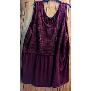Lane Bryant Shirt Womens Plus Size 38/40 7X Maroon Scoop Neck Lace Crocheted Top